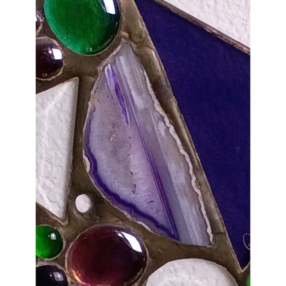 Caruso & Foschi Designs Signed Stained Glass, Natural Stone, Copper Suncatcher - Picture 8 of 16